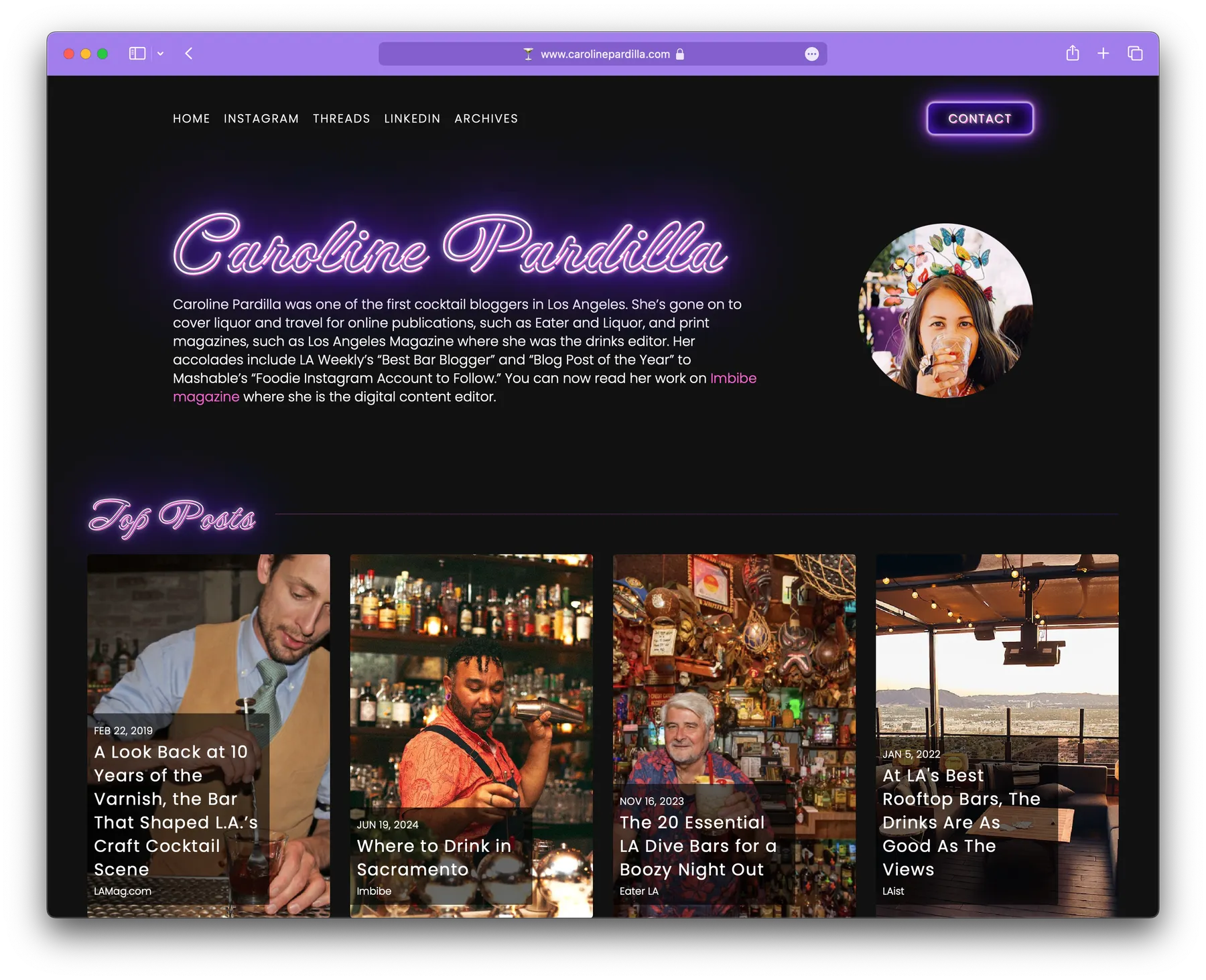 Desktop screenshot of Caroline Pardilla's website.