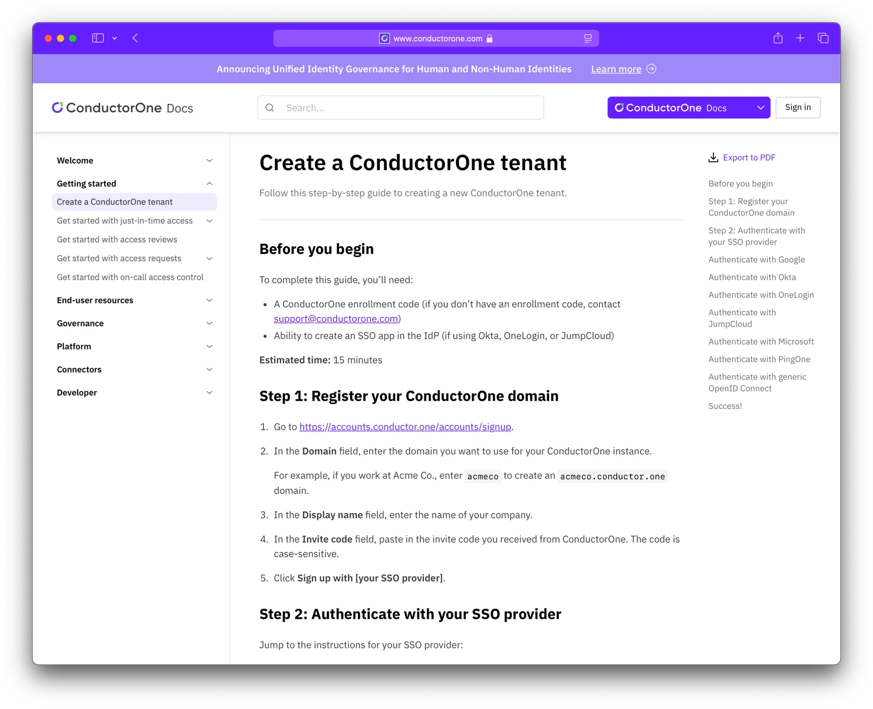 ConductorOne website desktop screenshot - Docs