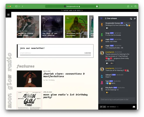 Moon Glow Radio desktop website screenshot