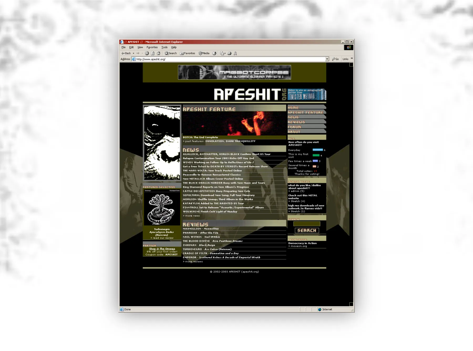 Early APESHIT website screenshot.