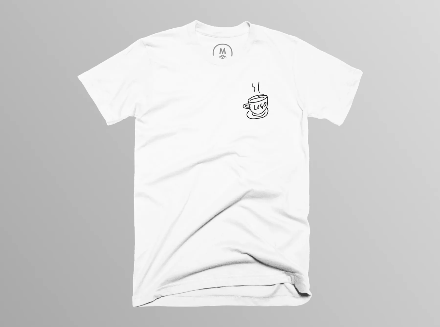 Rendering of shirt design on left breats pocket area of white T-shirt.