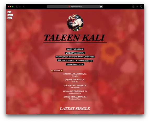 Taleen Kali desktop website screenshot