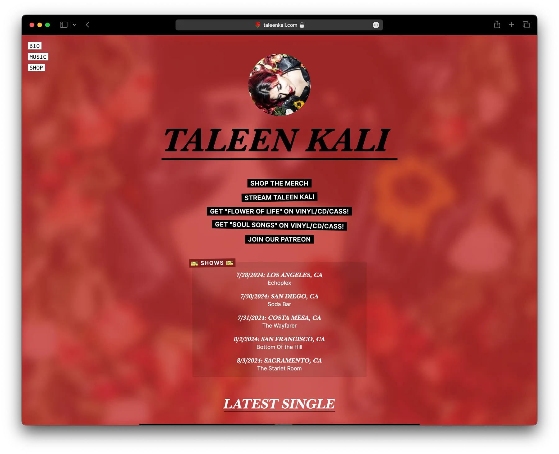 Taleen Kali desktop website screenshot